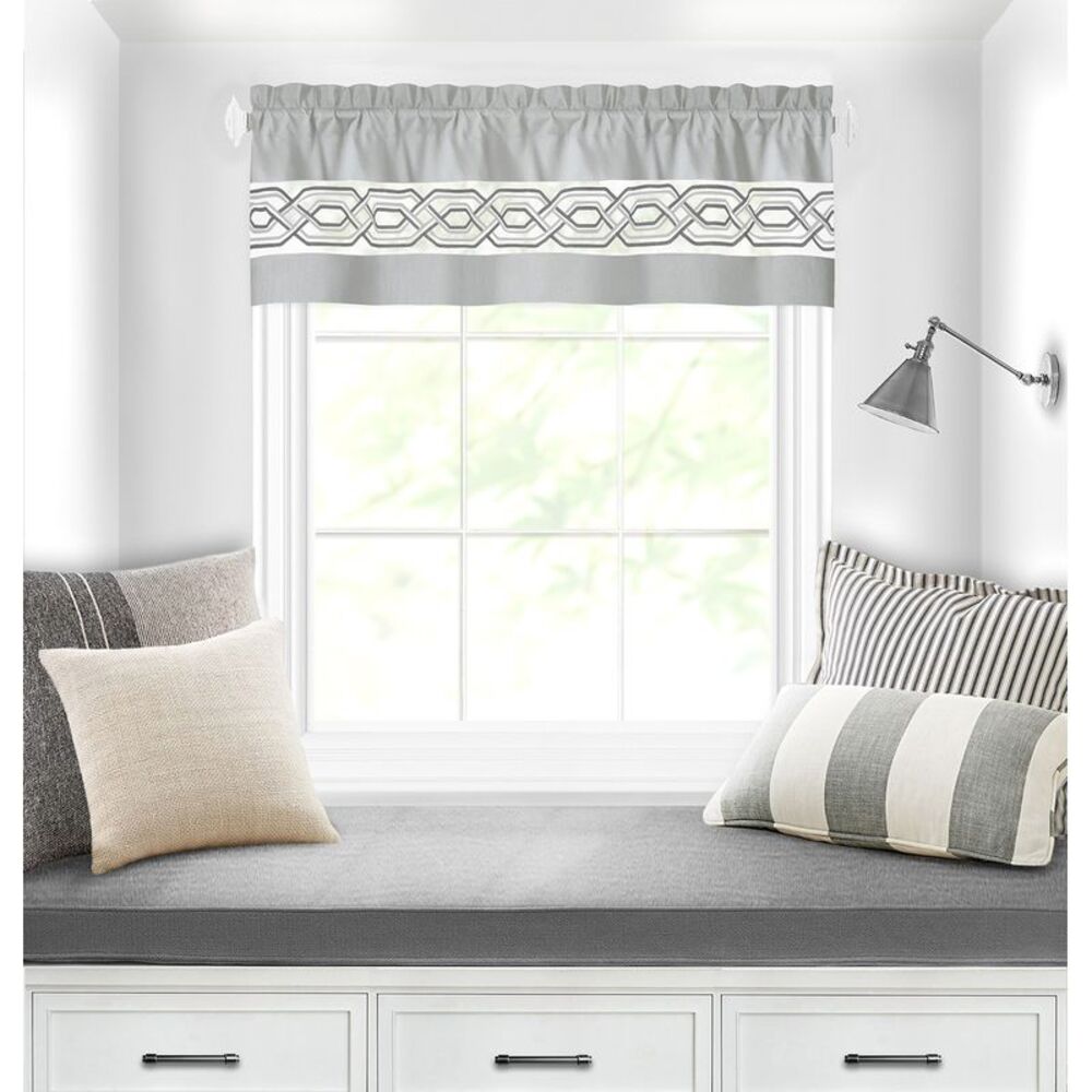 Paige Two-Tone Embroidered Window Curtain Set, Tan, 55" x 13"